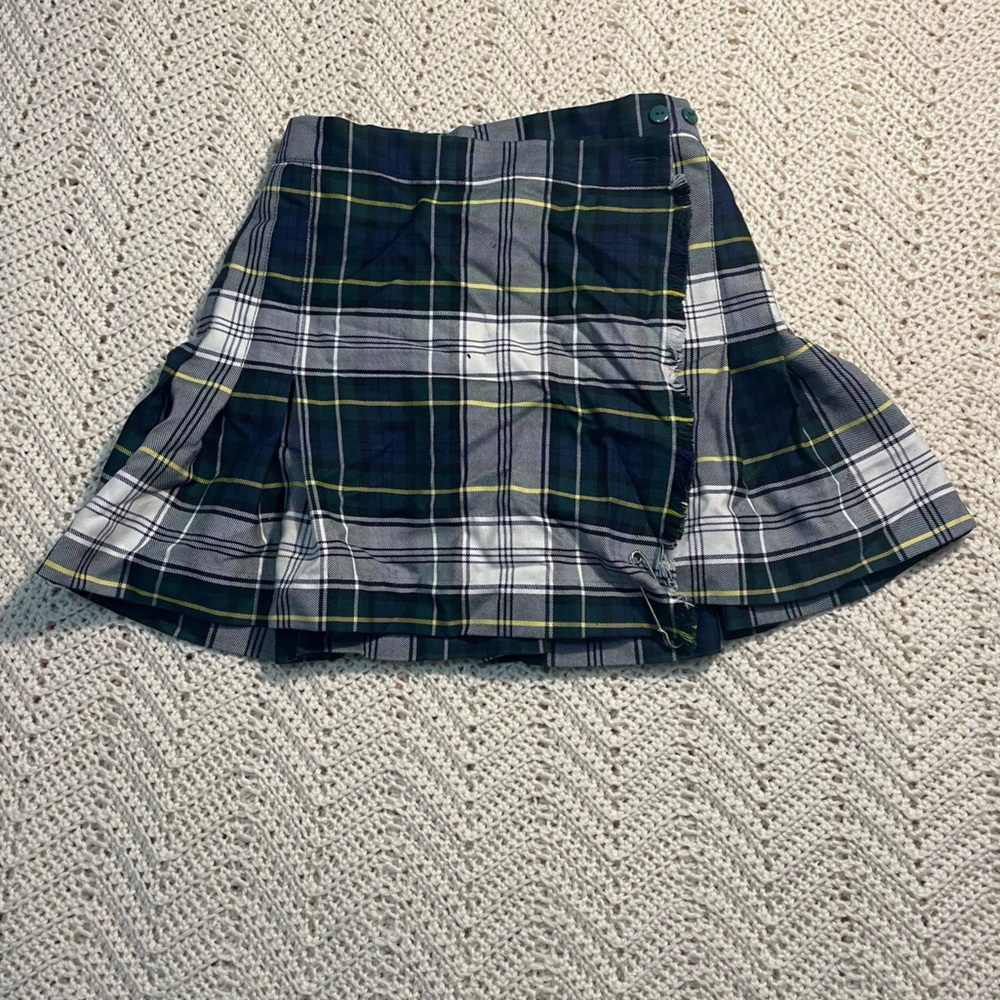 Green and Blue Mini Skater Skirt with Ruffled Pleats
